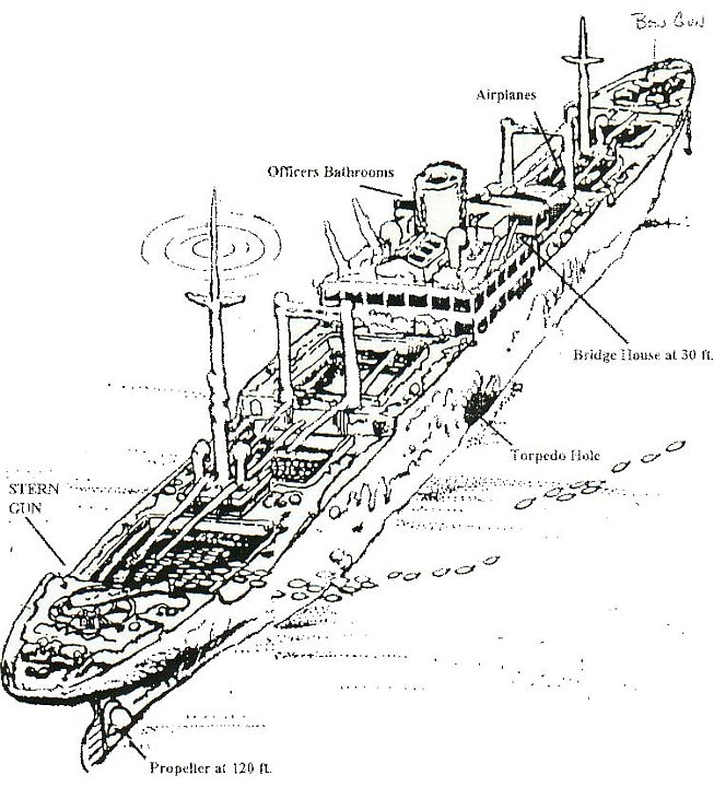 fujikawa.jpg - Sketch of the Fujikawa Maru as she rests on the seabed