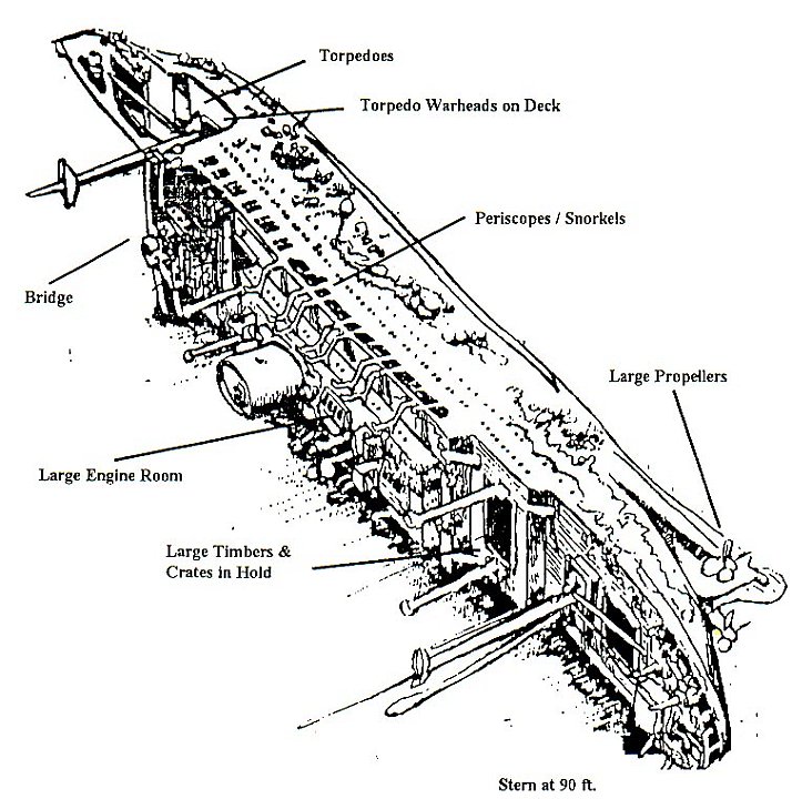 HeianMarusk.jpg - Sketch of the Heian Maru as she rests on the seabed