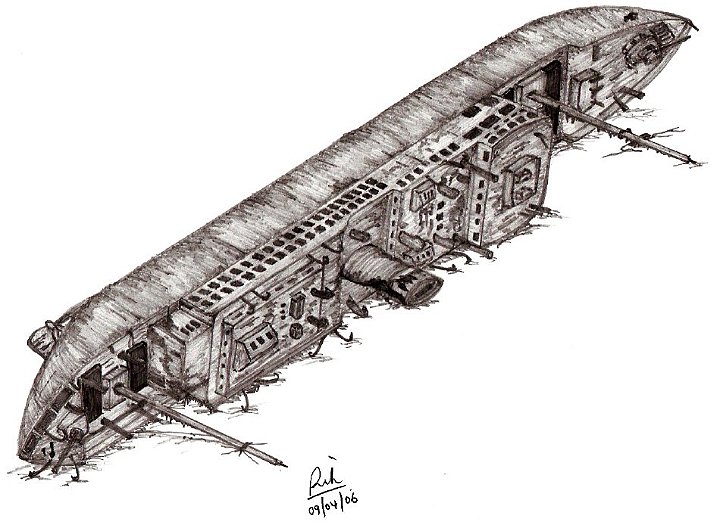 riodejaneiromaru.jpg - Sketch of the Rio De Janerio Maru as she rests on the seabed