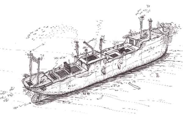 olympia_wreck.jpg - Artist sketch of the Kyokuzan Maru on the seabed