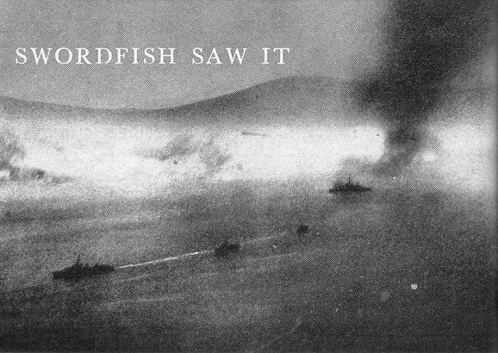 narvik2.jpg - Deep in the fiord, the Warspite is firing at a German destroyer. Three of the British destroyers can be seen in the foreground.