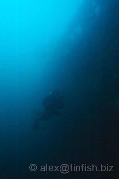 Scan363.jpg - Chris swimming past the superstructure on the Okikawa Maru