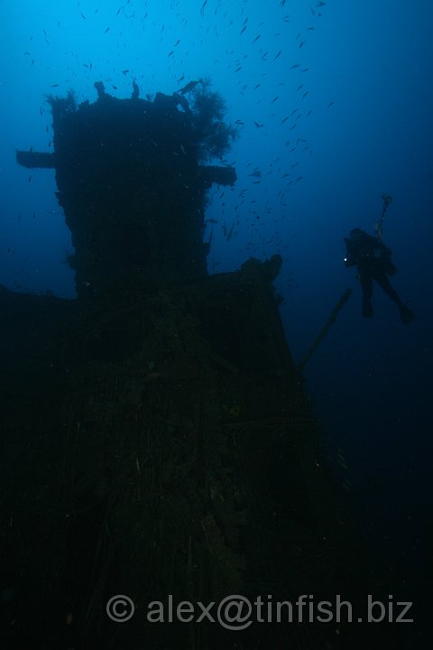 USS_Aaron_Ward-654.JPG - Chris hovers by the range finder